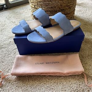 Stuart Weitzman NEW Santorini Scallop Suede Sandals, Periwinkle - NIB (Size 8)